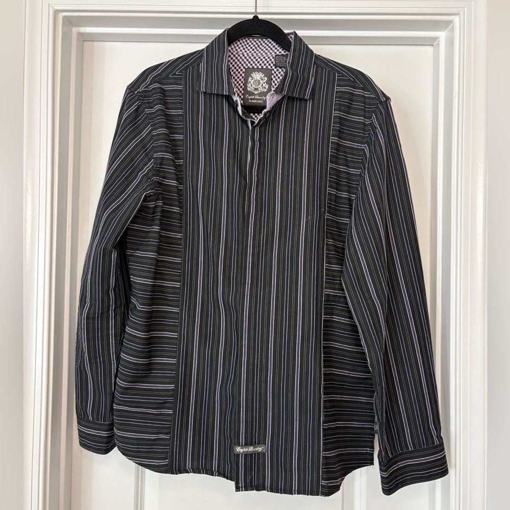 English Laundry Black and Purple Striped Button-Up Shirt